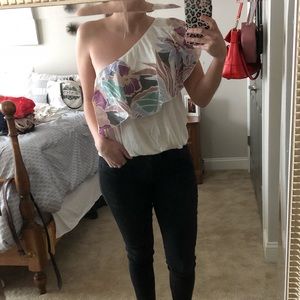 Free People Annka Ivory floral one shoulder top S